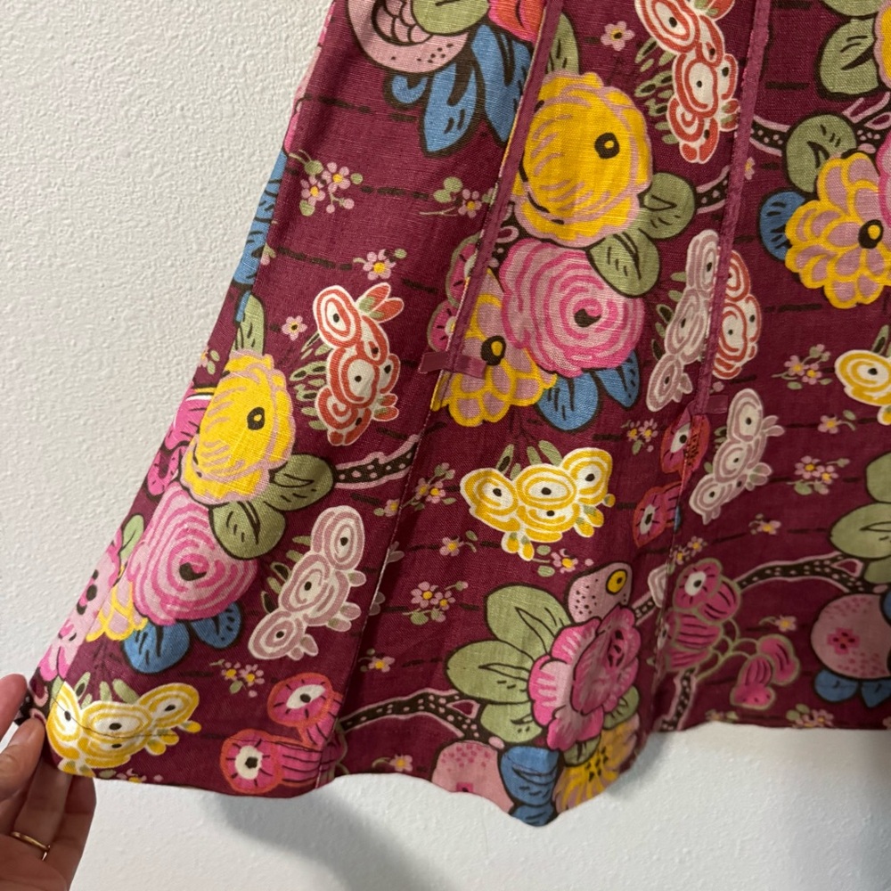 Vintage Cynthia Stefee Linen Floral A-Line Skirt Pink Multicolor Retro Print-6 - Picture 4 of 6
